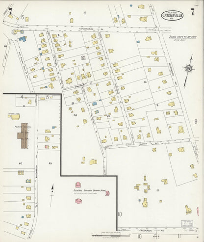 Sanborn Fire Insurance Map from Catonsville, Baltimore County, Maryland (1925), Sheet #0007 - Complete Map Set gallery image, historic Sanborn map, vintage wall art, Maryland Maryland