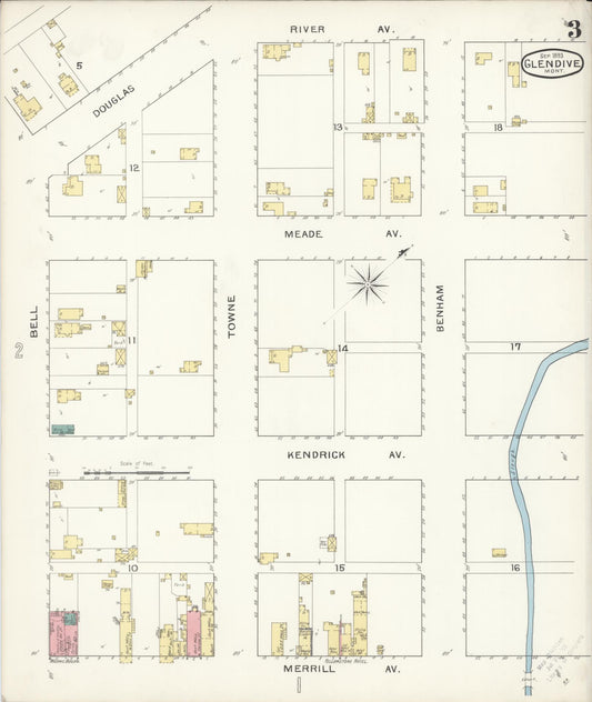Sanborn Fire Insurance Map from Glendive, Dawson County, Montana (1893), Sheet #0003 - Historic Sanborn Fire Insurance Map Print, vintage old map wall art, antique decor, genealogy gift, Montana Montana map