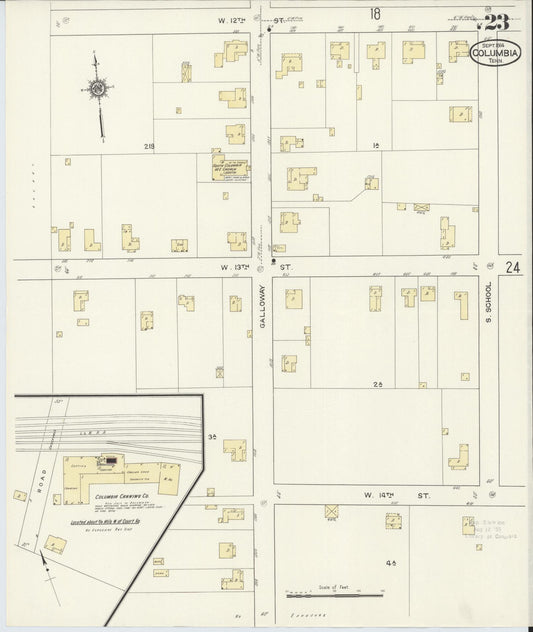Sanborn Fire Insurance Map from Columbia, Maury County, Tennessee (1914), Sheet #0023 - Historic Sanborn Fire Insurance Map Print, vintage old map wall art, antique decor, genealogy gift, Tennessee Tennessee map
