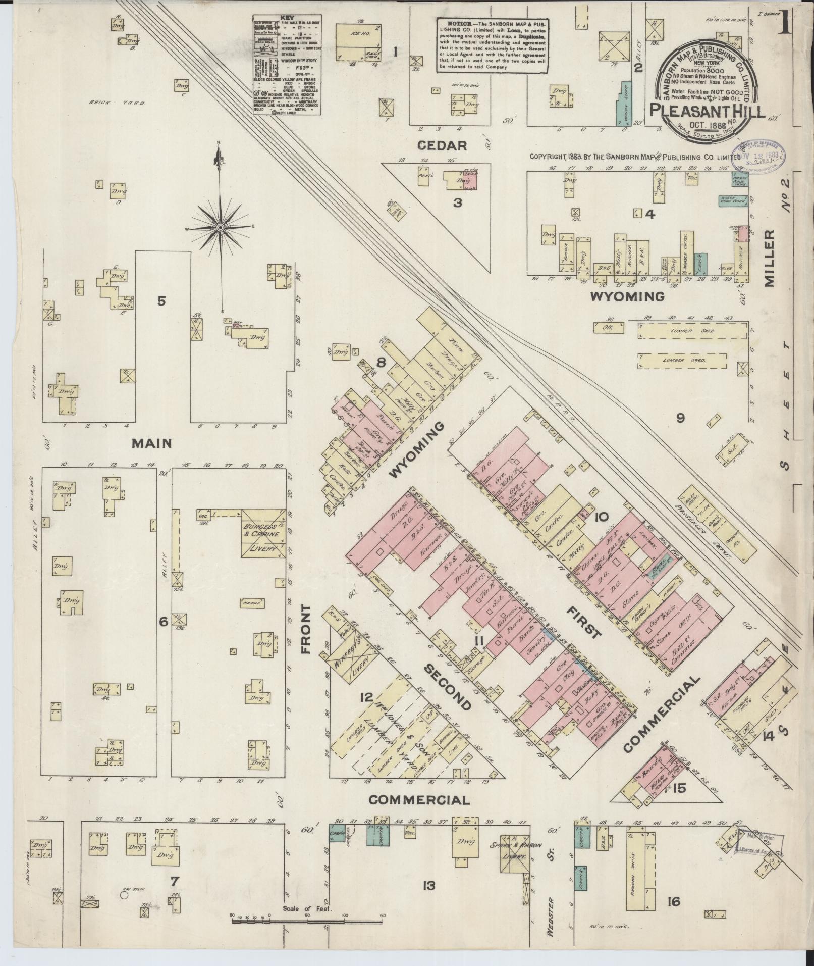 Sanborn Fire Insurance Map from Pleasant Hill, Cass County, Missouri (1883), Sheet #0001 - Complete Map Set gallery image, historic Sanborn map, vintage wall art, Missouri Missouri