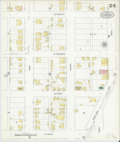 Sanborn Fire Insurance Map from Texarkana, Bowie County, Texas (1909), Sheet #0024 - Complete Map Set gallery image, historic Sanborn map, vintage wall art, Texas Texas