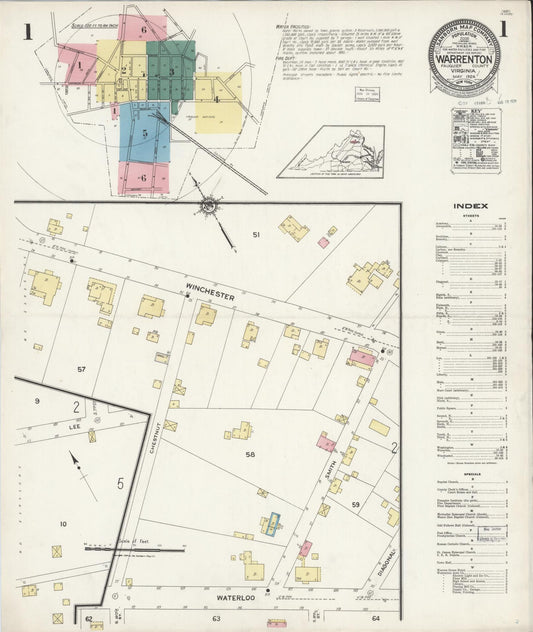Sanborn Fire Insurance Map from Warrenton, Fauquier County, Virginia (1924), Sheet #0001 - Complete Map Set gallery image, historic Sanborn map, vintage wall art, Virginia Virginia