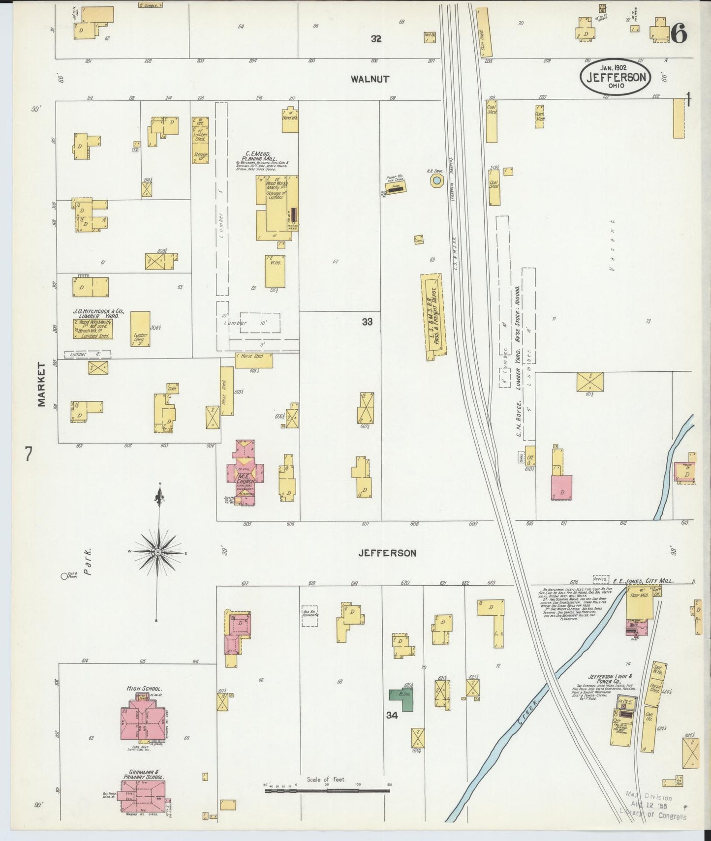 Sanborn Fire Insurance Map from Jefferson, Ashtabula County, Ohio (1902), Sheet #0006 - Historic Sanborn Fire Insurance Map Print, vintage old map wall art, antique decor, genealogy gift, Ohio Ohio map