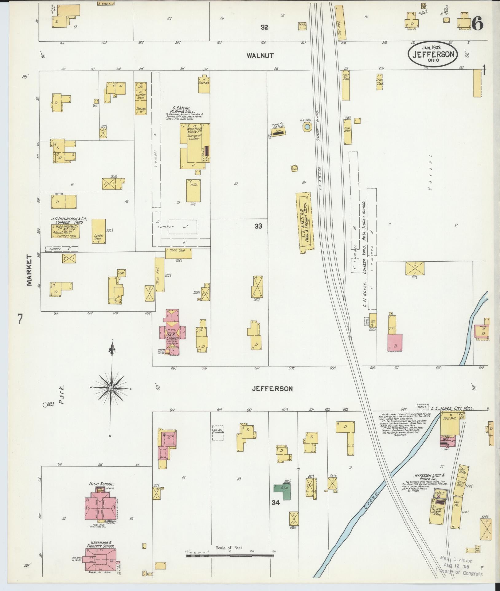 Sanborn Fire Insurance Map from Jefferson, Ashtabula County, Ohio (1902), Sheet #0006 - Historic Sanborn Fire Insurance Map Print, vintage old map wall art, antique decor, genealogy gift, Ohio Ohio map