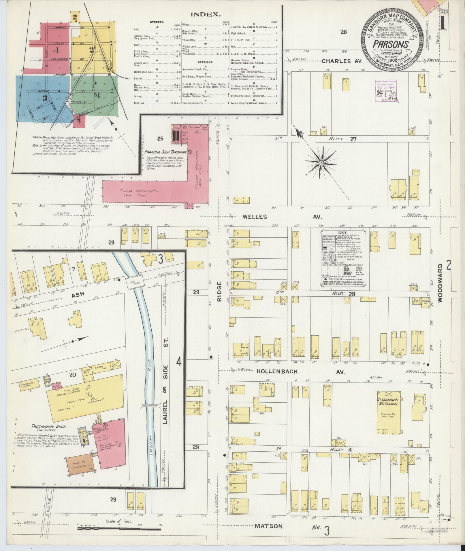 Sanborn Fire Insurance Map from Parsons, Luzerne County, Pennsylvania (1908), Sheet #0001 - Complete Map Set gallery image, historic Sanborn map, vintage wall art, Pennsylvania Pennsylvania