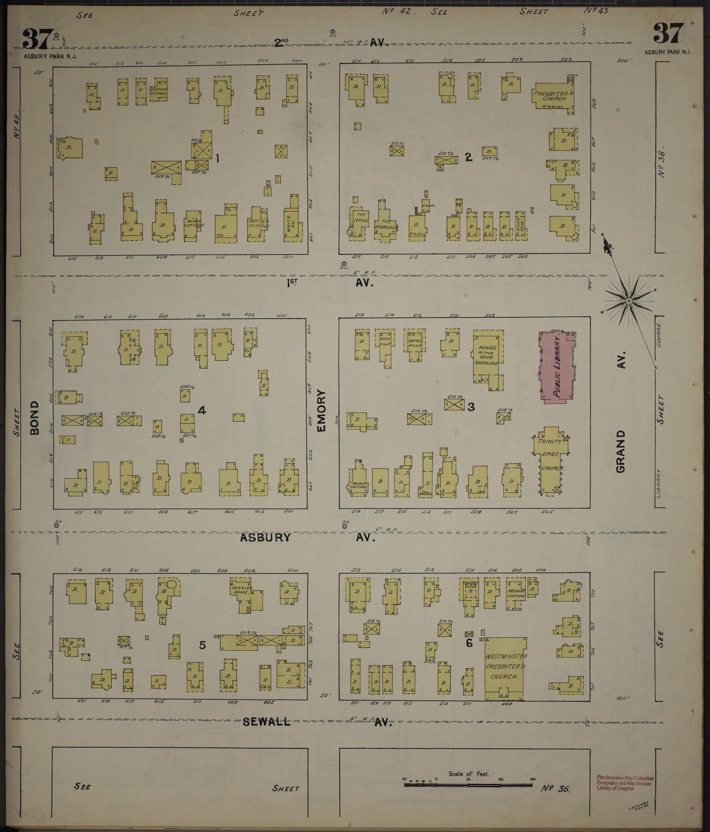 Sanborn Fire Insurance Map from New Jersey Coast, New Jersey Coast, New Jersey (1890), Sheet #0037 - Historic Sanborn Fire Insurance Map Print, vintage old map wall art, antique decor, genealogy gift, New Jersey Coast New Jersey map
