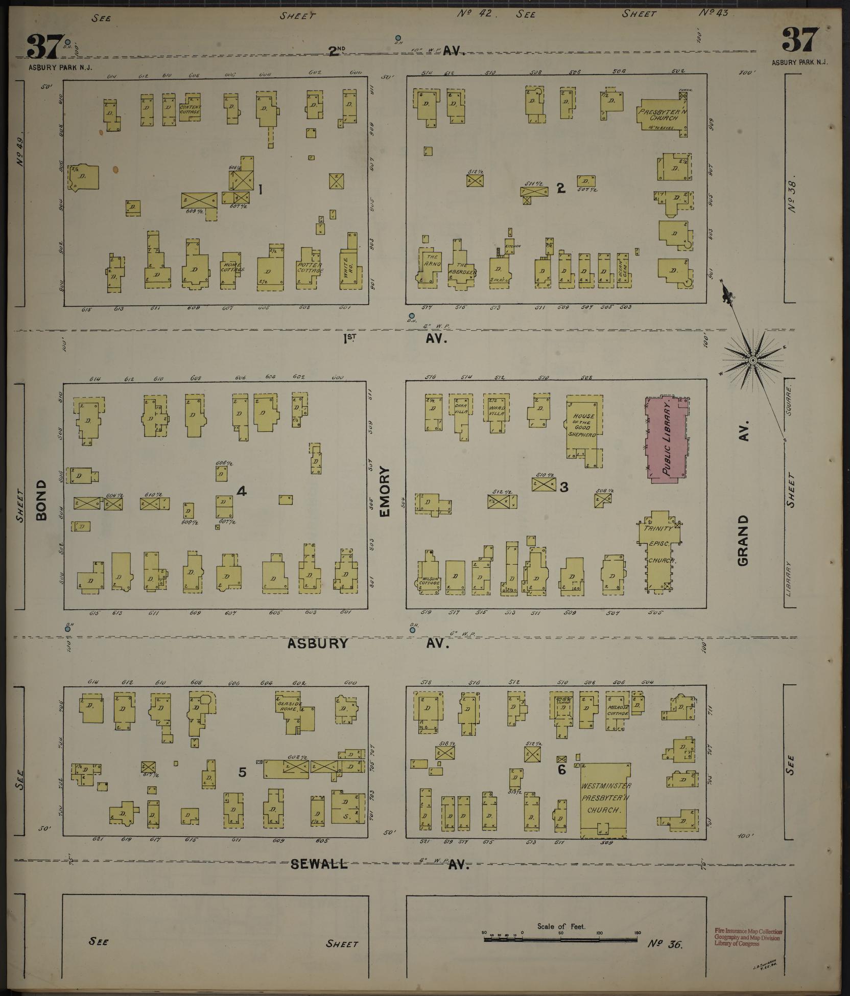 Sanborn Fire Insurance Map from New Jersey Coast, New Jersey Coast, New Jersey (1890), Sheet #0037 - Historic Sanborn Fire Insurance Map Print, vintage old map wall art, antique decor, genealogy gift, New Jersey Coast New Jersey map