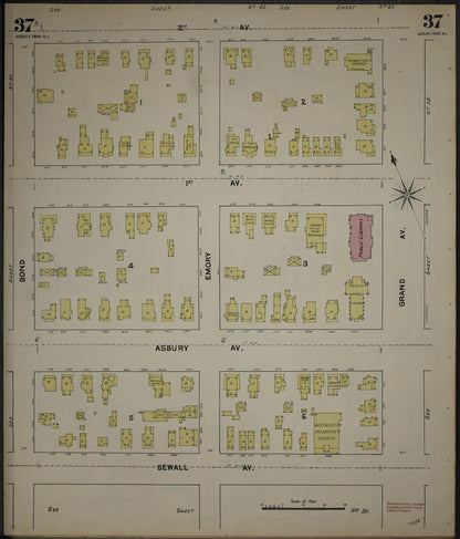 Sanborn Fire Insurance Map from New Jersey Coast, New Jersey Coast, New Jersey (1890), Sheet #0037 - Historic Sanborn Fire Insurance Map Print, vintage old map wall art, antique decor, genealogy gift, New Jersey Coast New Jersey map