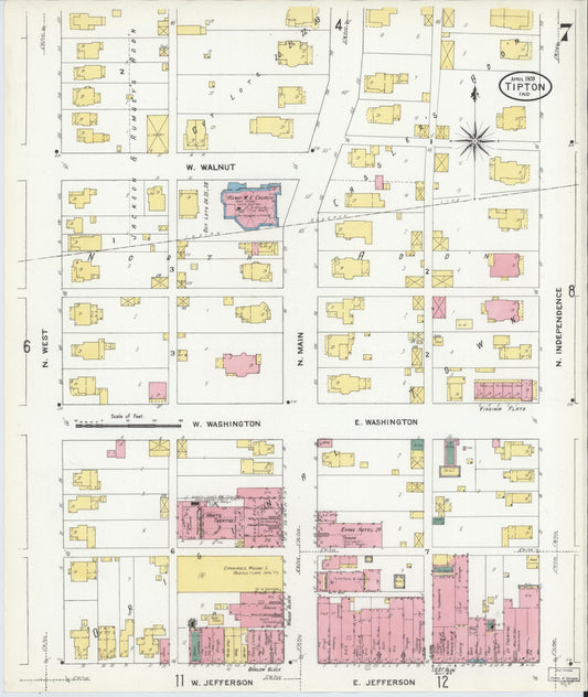 Sanborn Fire Insurance Map from Tipton, Tipton County, Indiana (1909), Sheet #0007 - Historic Sanborn Fire Insurance Map Print, vintage old map wall art, antique decor, genealogy gift, Indiana Indiana map