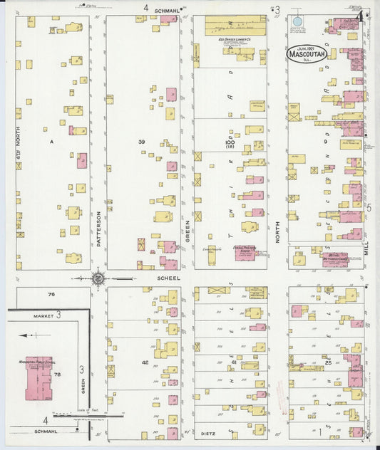 Sanborn Fire Insurance Map from Mascoutah, Saint Clair County, Illinois (1921), Sheet #0004 - Historic Sanborn Fire Insurance Map Print, vintage old map wall art, antique decor, genealogy gift, Illinois Illinois map