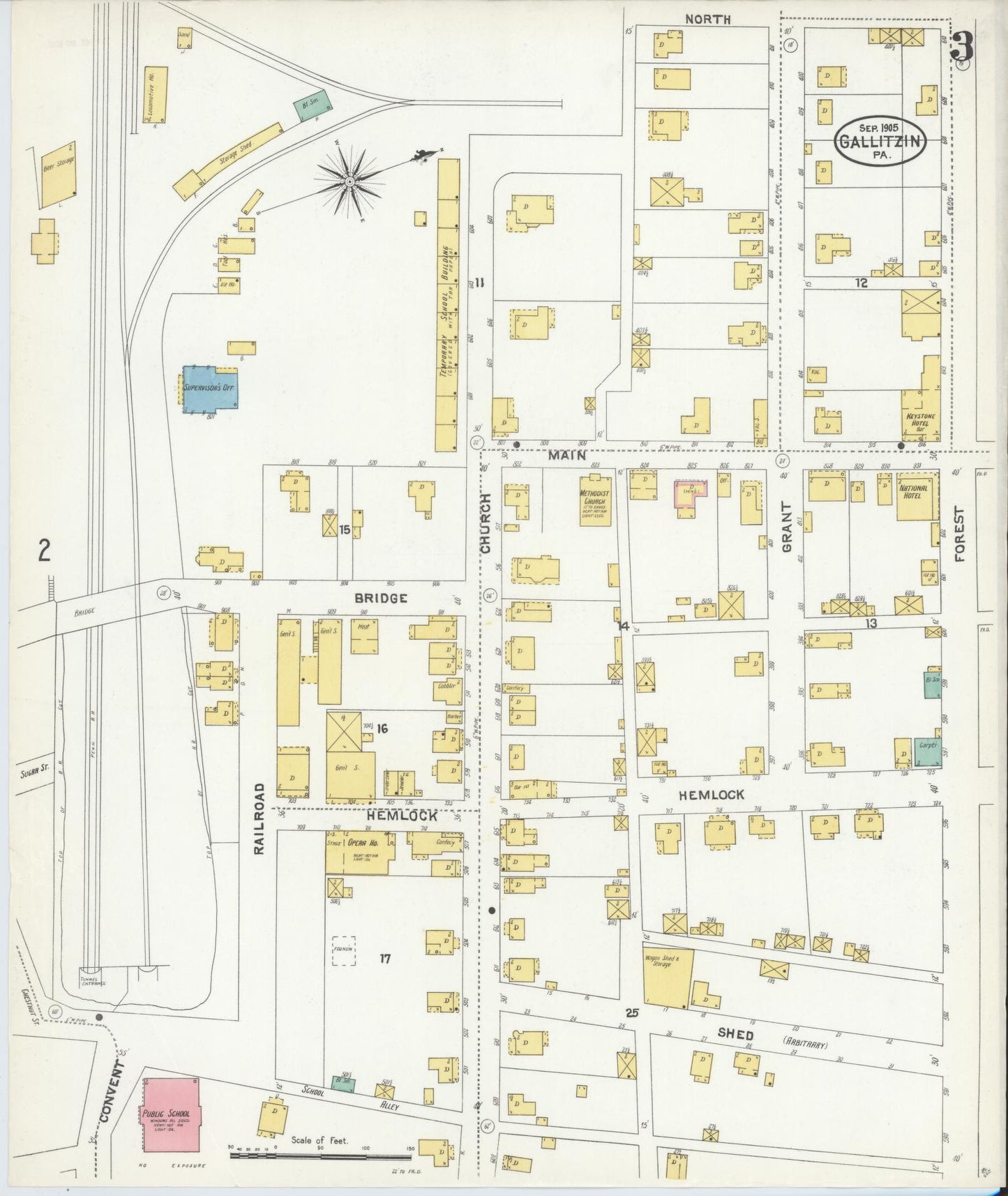 Sanborn Fire Insurance Map from Gallitzin, Cambria County, Pennsylvania (1905), Sheet #0003 - Historic Sanborn Fire Insurance Map Print, vintage old map wall art, antique decor, genealogy gift, Pennsylvania Pennsylvania map