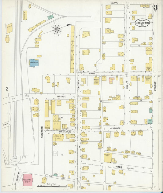 Sanborn Fire Insurance Map from Gallitzin, Cambria County, Pennsylvania (1905), Sheet #0003 - Historic Sanborn Fire Insurance Map Print, vintage old map wall art, antique decor, genealogy gift, Pennsylvania Pennsylvania map