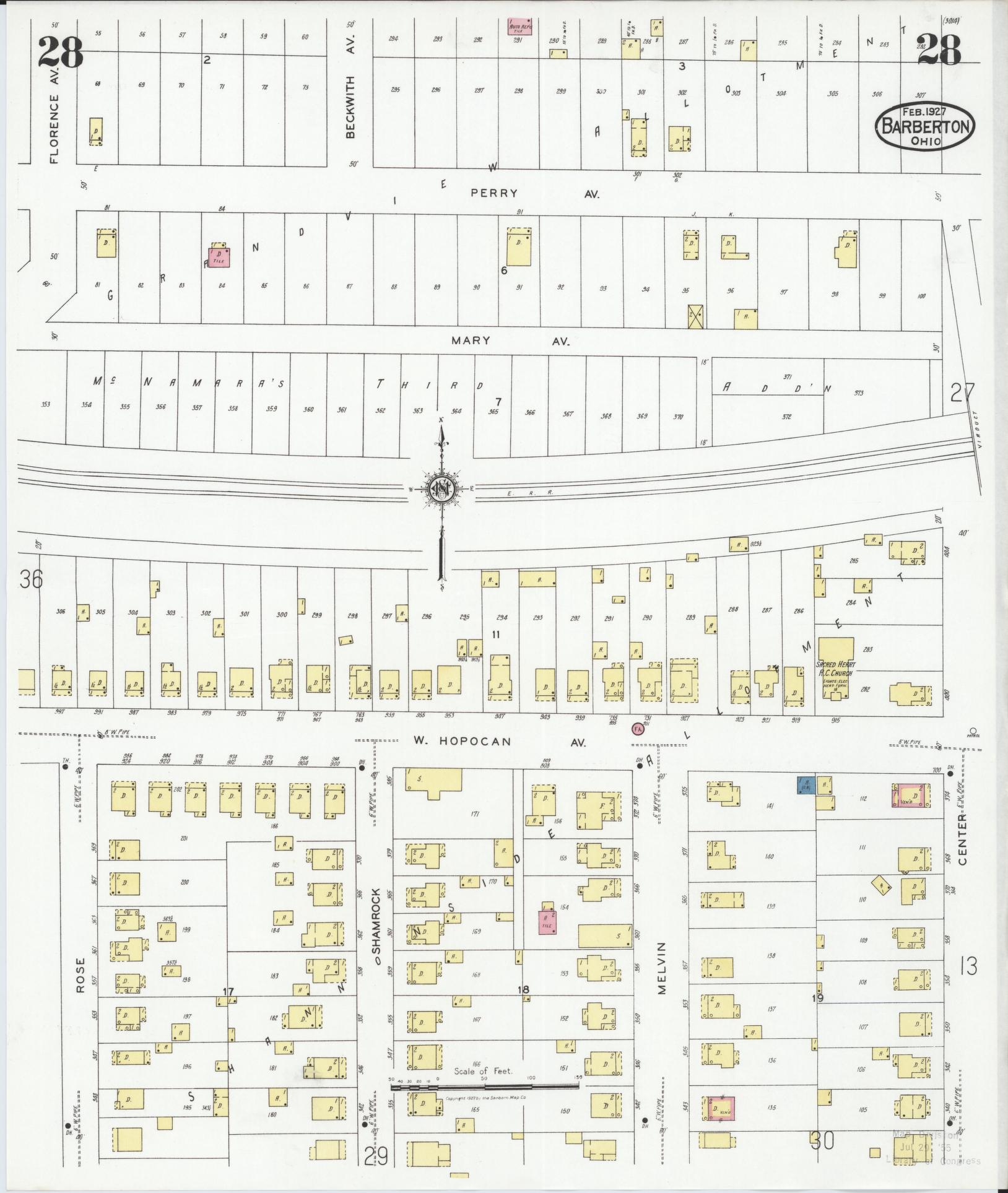 Sanborn Fire Insurance Map from Barberton, Summit County, Ohio (1927), Sheet #0028 - Historic Sanborn Fire Insurance Map Print, vintage old map wall art, antique decor, genealogy gift, Ohio Ohio map
