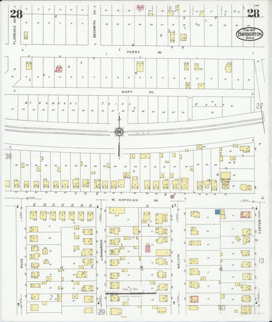 Sanborn Fire Insurance Map from Barberton, Summit County, Ohio (1927), Sheet #0028 - Historic Sanborn Fire Insurance Map Print, vintage old map wall art, antique decor, genealogy gift, Ohio Ohio map