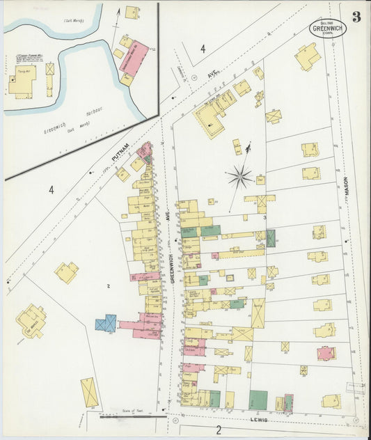 Sanborn Fire Insurance Map from Greenwich, Fairfield County, Connecticut (1901), Sheet #0003 - Historic Sanborn Fire Insurance Map Print, vintage old map wall art, antique decor, genealogy gift, Connecticut Connecticut map