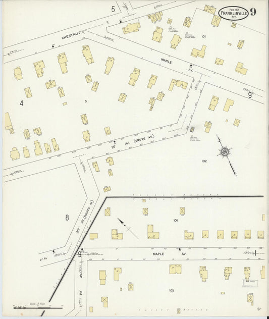Sanborn Fire Insurance Map from Franklinville, Cattaraugus County, New York (1912), Sheet #0009 - Historic Sanborn Fire Insurance Map Print, vintage old map wall art, antique decor, genealogy gift, New York New York map