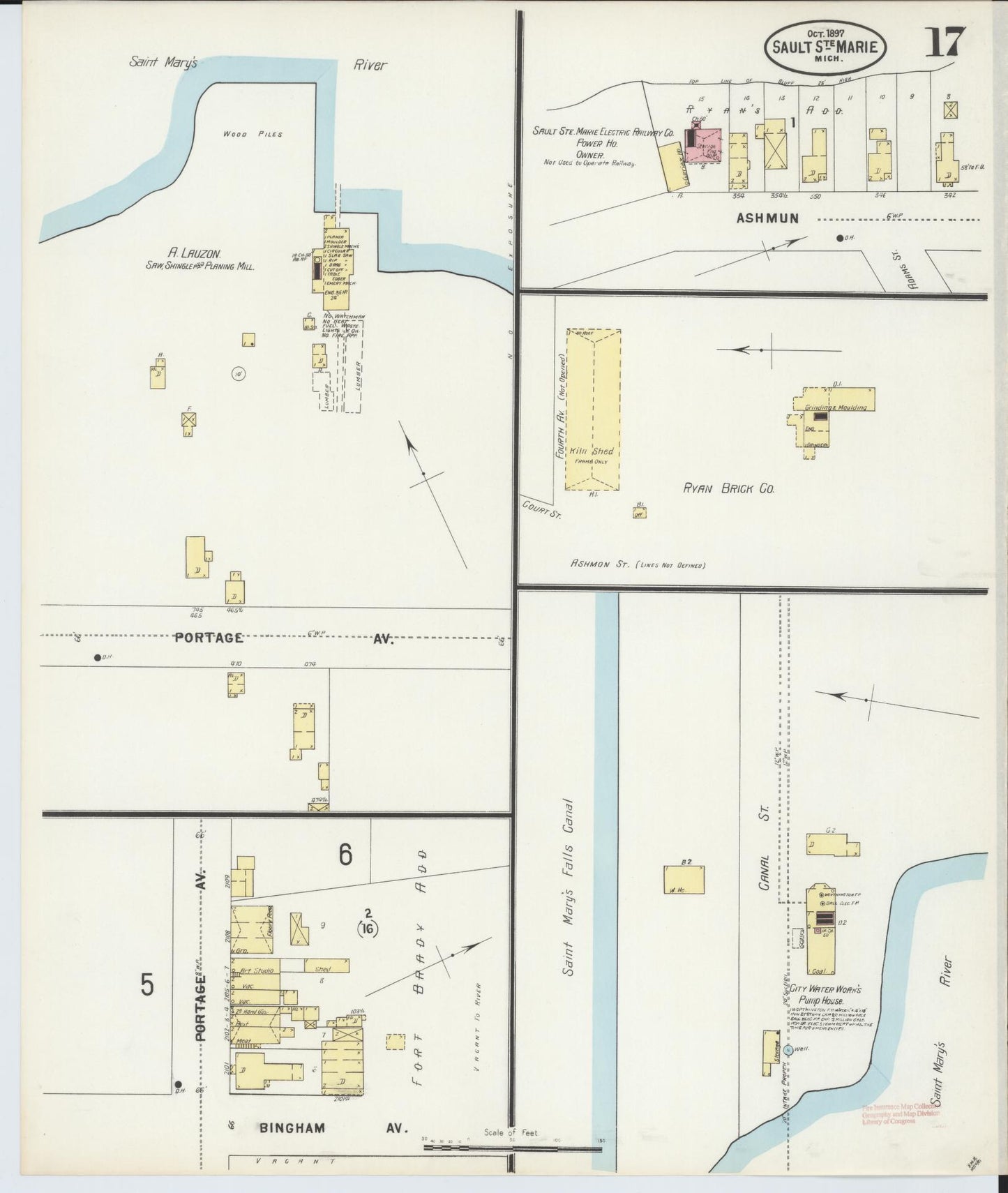 Sanborn Fire Insurance Map from Sault Sainte Marie, Chippewa County, Michigan (1897), Sheet #0017 - Historic Sanborn Fire Insurance Map Print, vintage old map wall art, antique decor, genealogy gift, Michigan Michigan map
