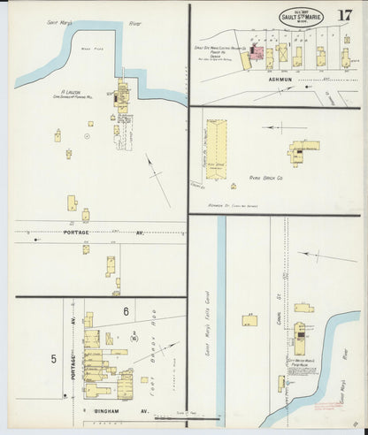 Sanborn Fire Insurance Map from Sault Sainte Marie, Chippewa County, Michigan (1897), Sheet #0017 - Historic Sanborn Fire Insurance Map Print, vintage old map wall art, antique decor, genealogy gift, Michigan Michigan map
