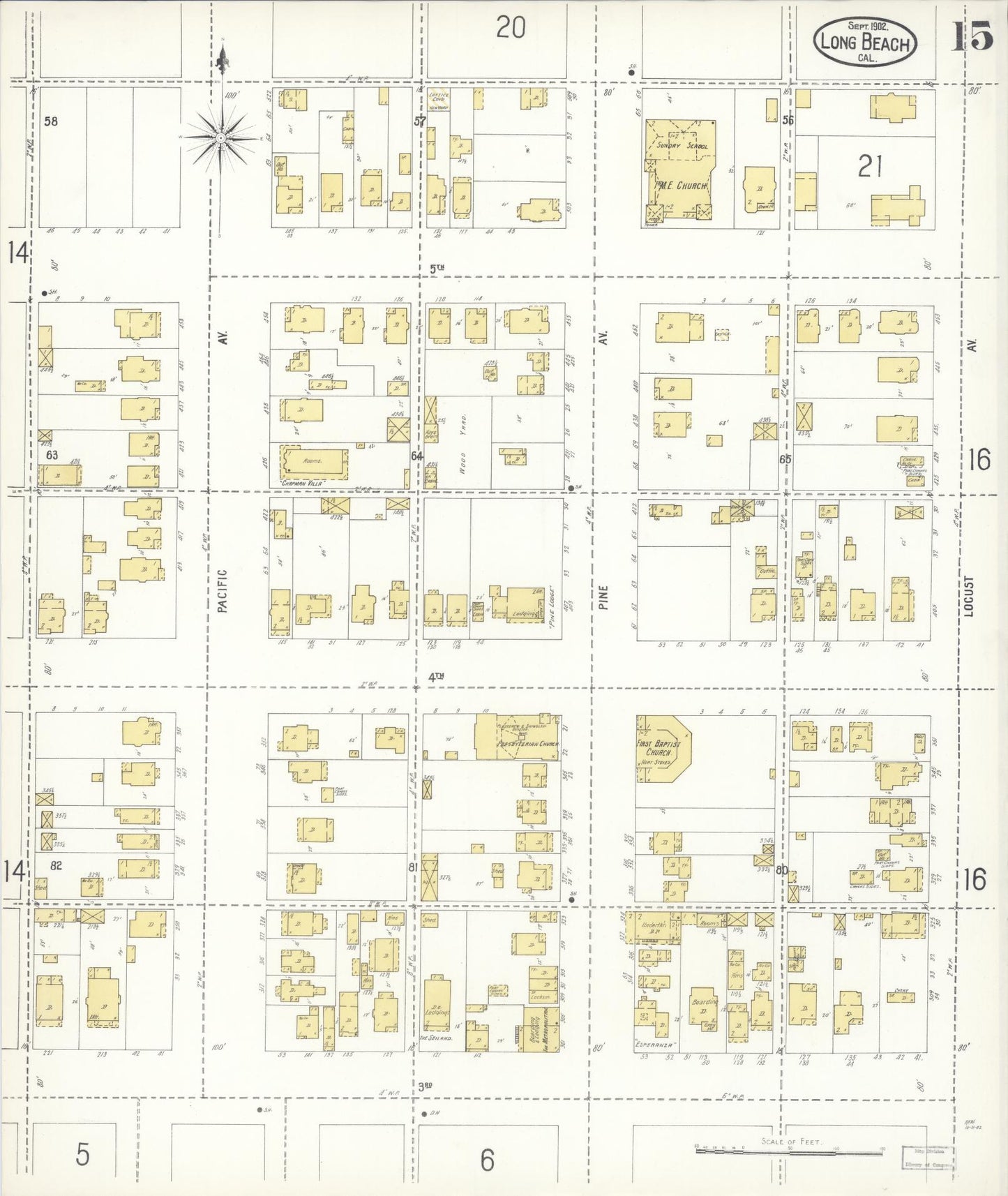 Sanborn Fire Insurance Map from Long Beach, Los Angeles County, California (1902), Sheet #0015 - Historic Sanborn Fire Insurance Map Print, vintage old map wall art, antique decor, genealogy gift, California California map