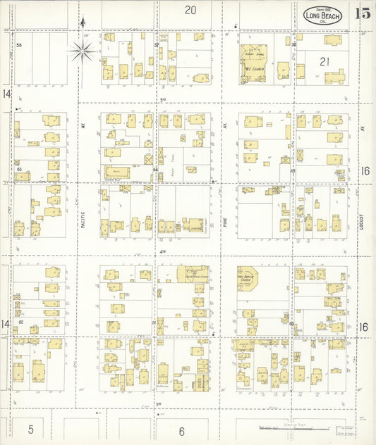 Sanborn Fire Insurance Map from Long Beach, Los Angeles County, California (1902), Sheet #0015 - Historic Sanborn Fire Insurance Map Print, vintage old map wall art, antique decor, genealogy gift, California California map