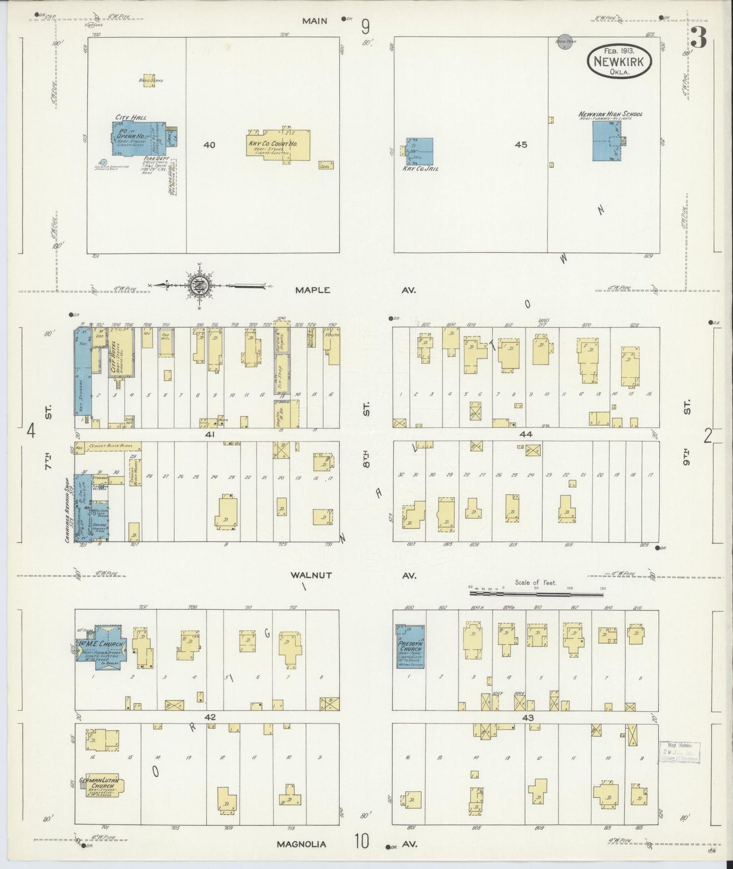 Sanborn Fire Insurance Map from Newkirk, Kay County, Oklahoma (1913), Sheet #0003 - Complete Map Set gallery image, historic Sanborn map, vintage wall art, Oklahoma Oklahoma