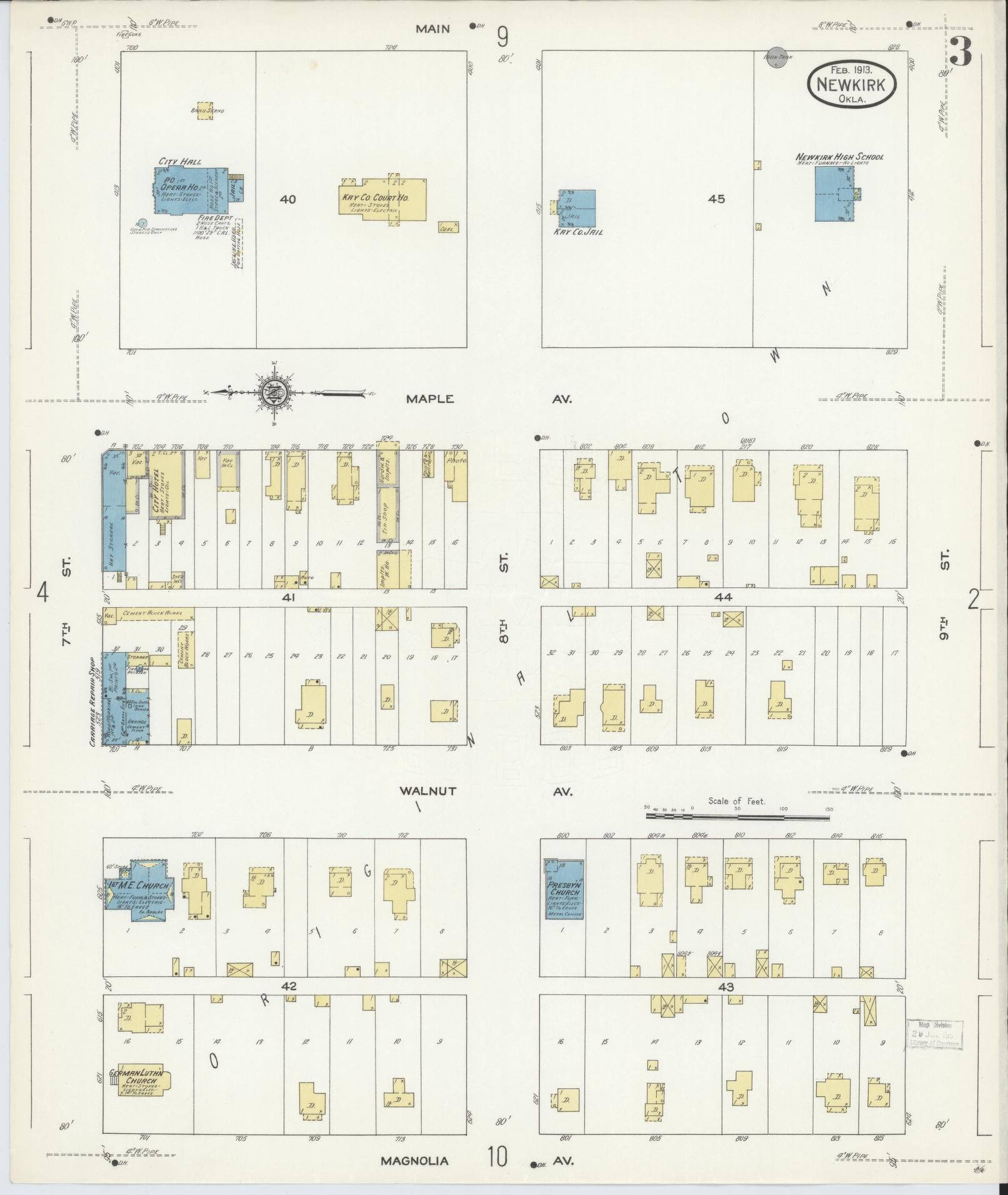 Sanborn Fire Insurance Map from Newkirk, Kay County, Oklahoma (1913), Sheet #0003 - Complete Map Set gallery image, historic Sanborn map, vintage wall art, Oklahoma Oklahoma