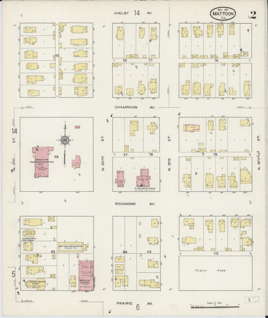 Sanborn Fire Insurance Map from Mattoon, Coles County, Illinois (1915), Sheet #0002 - Historic Sanborn Fire Insurance Map Print, vintage old map wall art, antique decor, genealogy gift, Illinois Illinois map