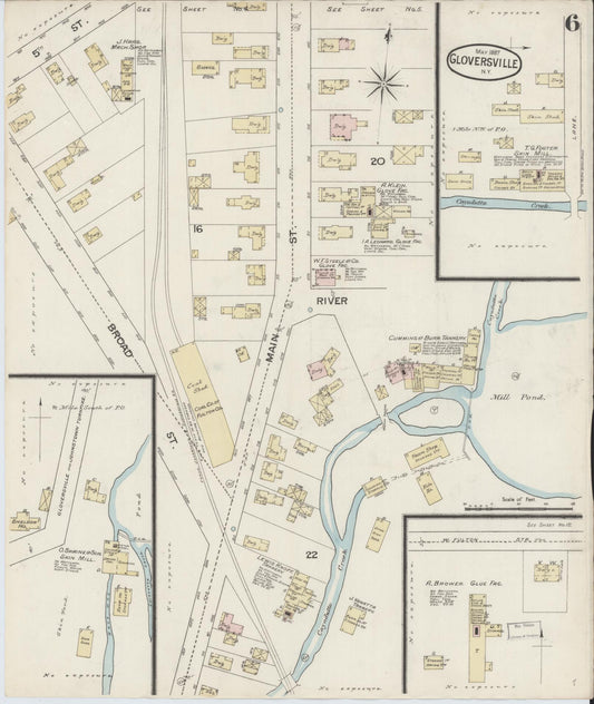 Sanborn Fire Insurance Map from Gloversville, Fulton County, New York (1887), Sheet #0006 - Historic Sanborn Fire Insurance Map Print, vintage old map wall art, antique decor, genealogy gift, New York New York map