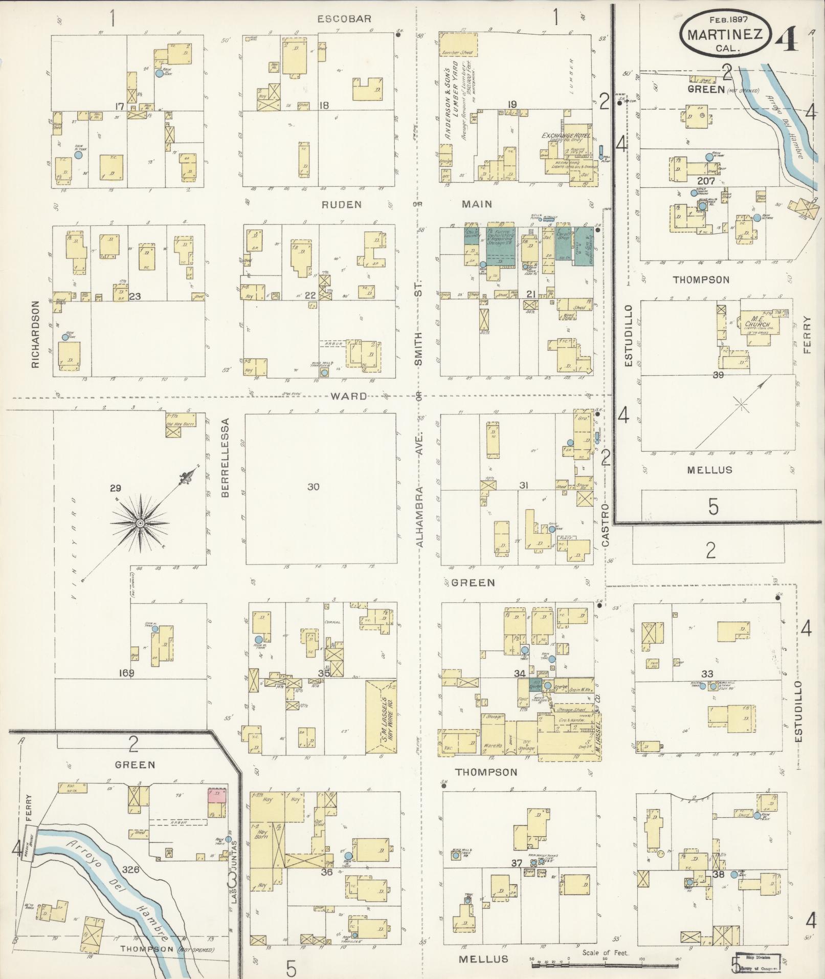 Sanborn Fire Insurance Map from Martinez, Contra Costa County, California (1897), Sheet #0004 - Historic Sanborn Fire Insurance Map Print, vintage old map wall art, antique decor, genealogy gift, California California map