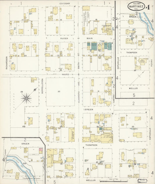 Sanborn Fire Insurance Map from Martinez, Contra Costa County, California (1897), Sheet #0004 - Historic Sanborn Fire Insurance Map Print, vintage old map wall art, antique decor, genealogy gift, California California map