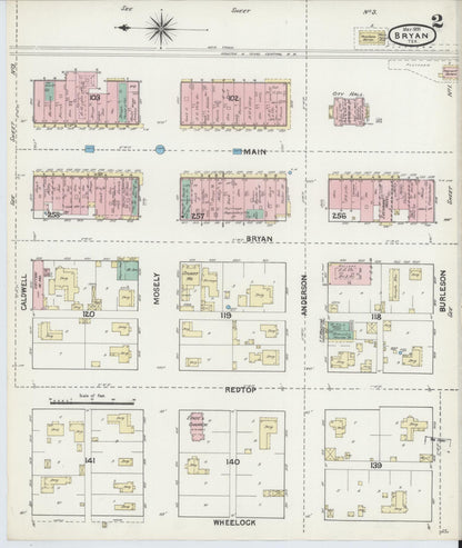 Sanborn Fire Insurance Map from Bryan, Brazos County, Texas (1891), Sheet #0002 - Historic Sanborn Fire Insurance Map Print, vintage old map wall art, antique decor, genealogy gift, Texas Texas map