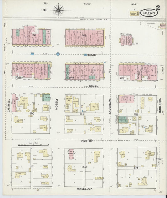 Sanborn Fire Insurance Map from Bryan, Brazos County, Texas (1891), Sheet #0002 - Historic Sanborn Fire Insurance Map Print, vintage old map wall art, antique decor, genealogy gift, Texas Texas map