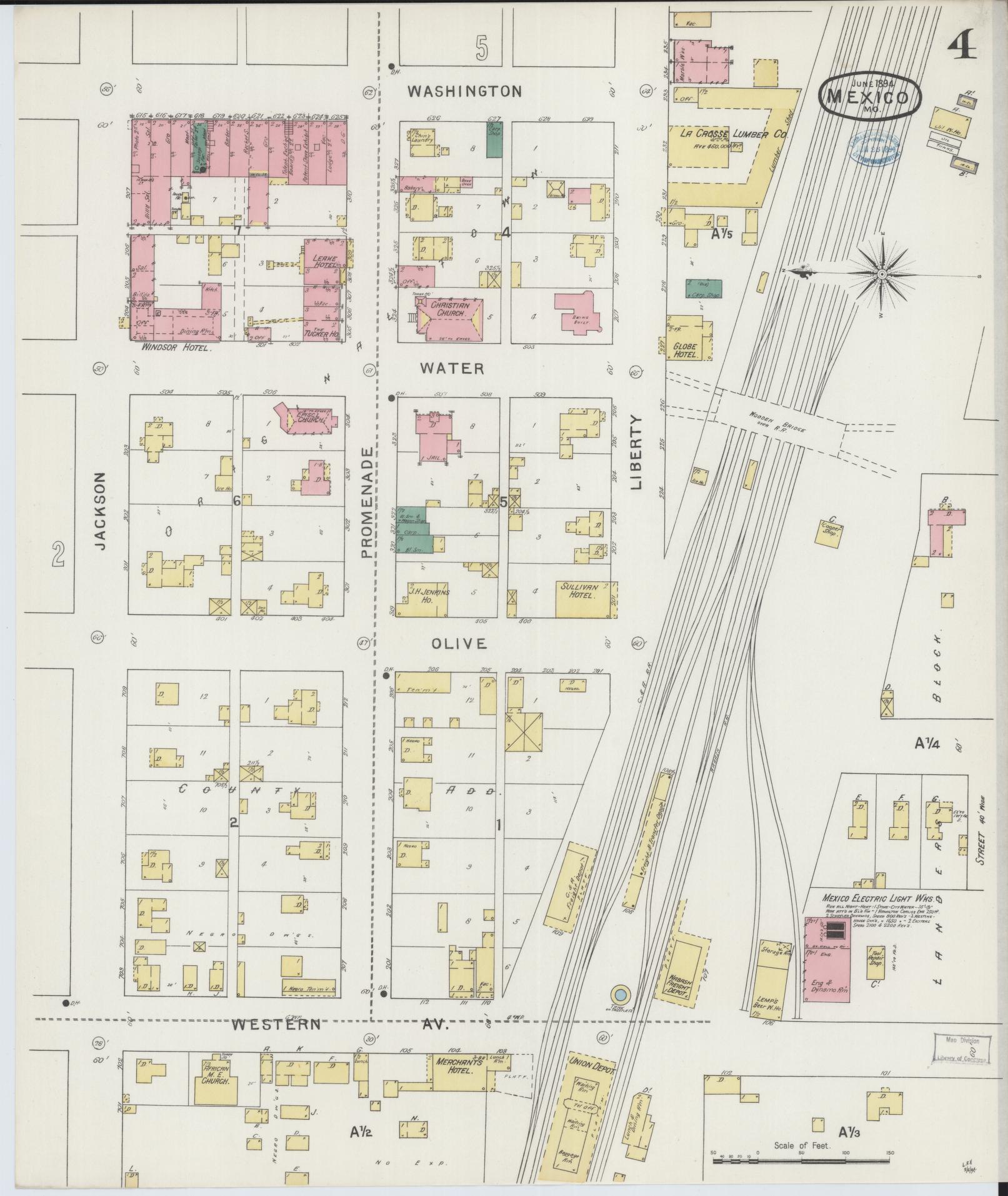 Sanborn Fire Insurance Map from Mexico, Audrain County, Missouri (1894), Sheet #0004 - Complete Map Set gallery image, historic Sanborn map, vintage wall art, Missouri Missouri