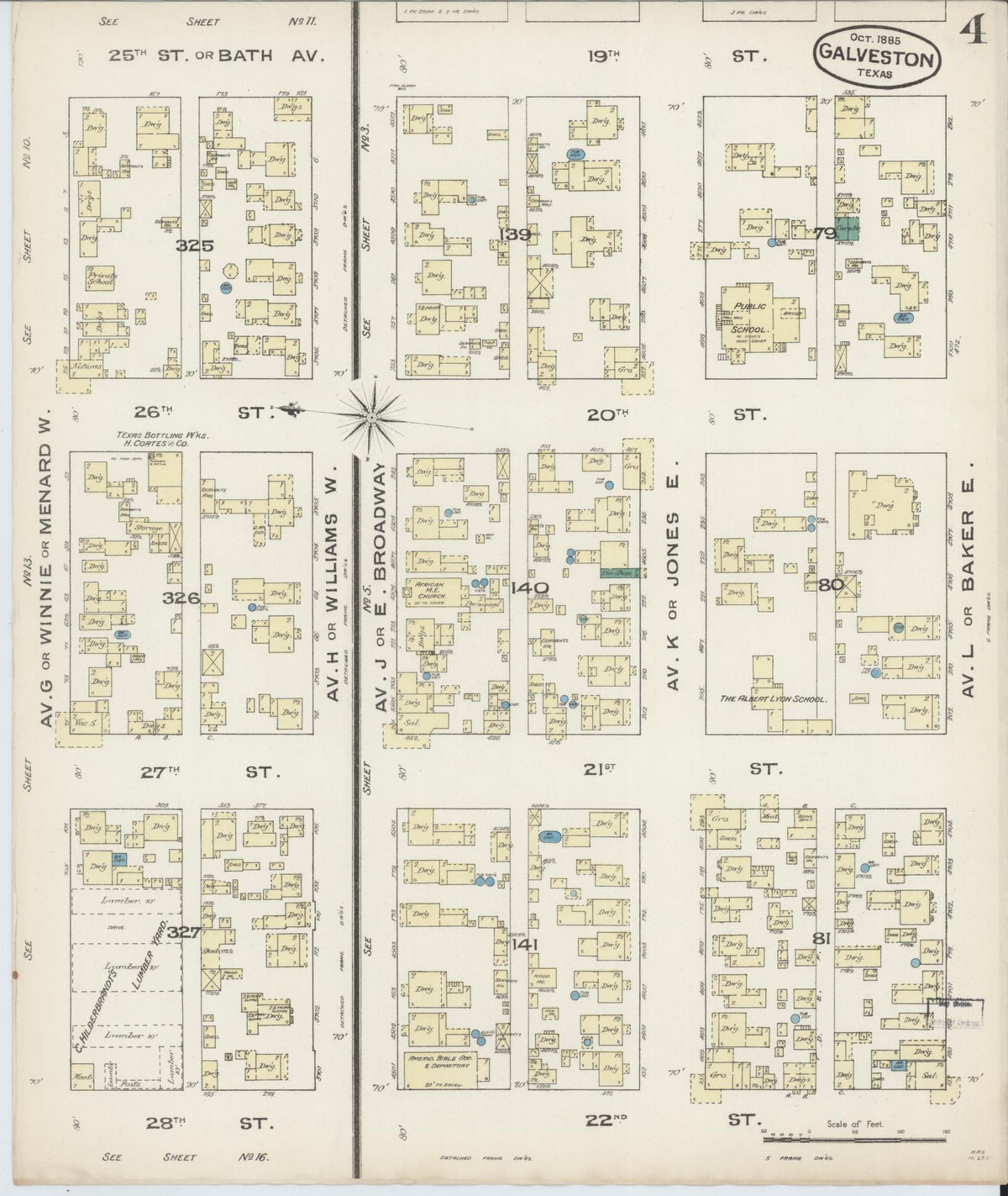 Sanborn Fire Insurance Map from Galveston, Galveston County, Texas (1885), Sheet #0004 - Complete Map Set gallery image, historic Sanborn map, vintage wall art, Texas Texas