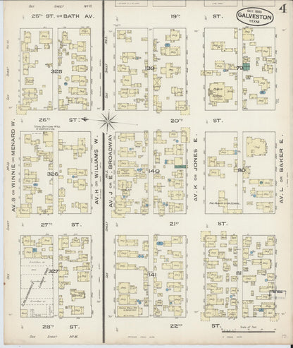 Sanborn Fire Insurance Map from Galveston, Galveston County, Texas (1885), Sheet #0004 - Complete Map Set gallery image, historic Sanborn map, vintage wall art, Texas Texas