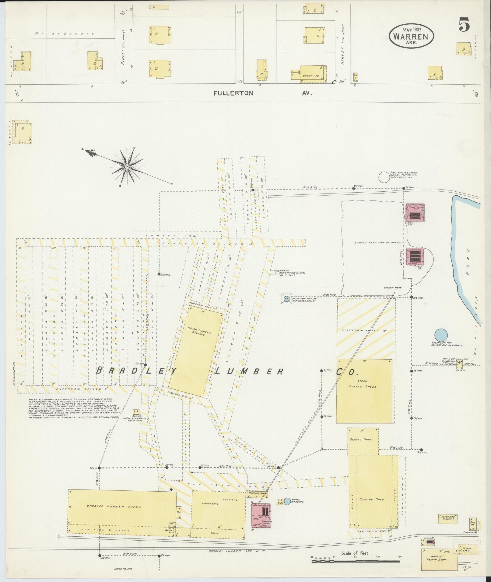 Sanborn Fire Insurance Map from Warren, Bradley County, Arkansas (1907), Sheet #0005 - Historic Sanborn Fire Insurance Map Print, vintage old map wall art, antique decor, genealogy gift, Arkansas Arkansas map