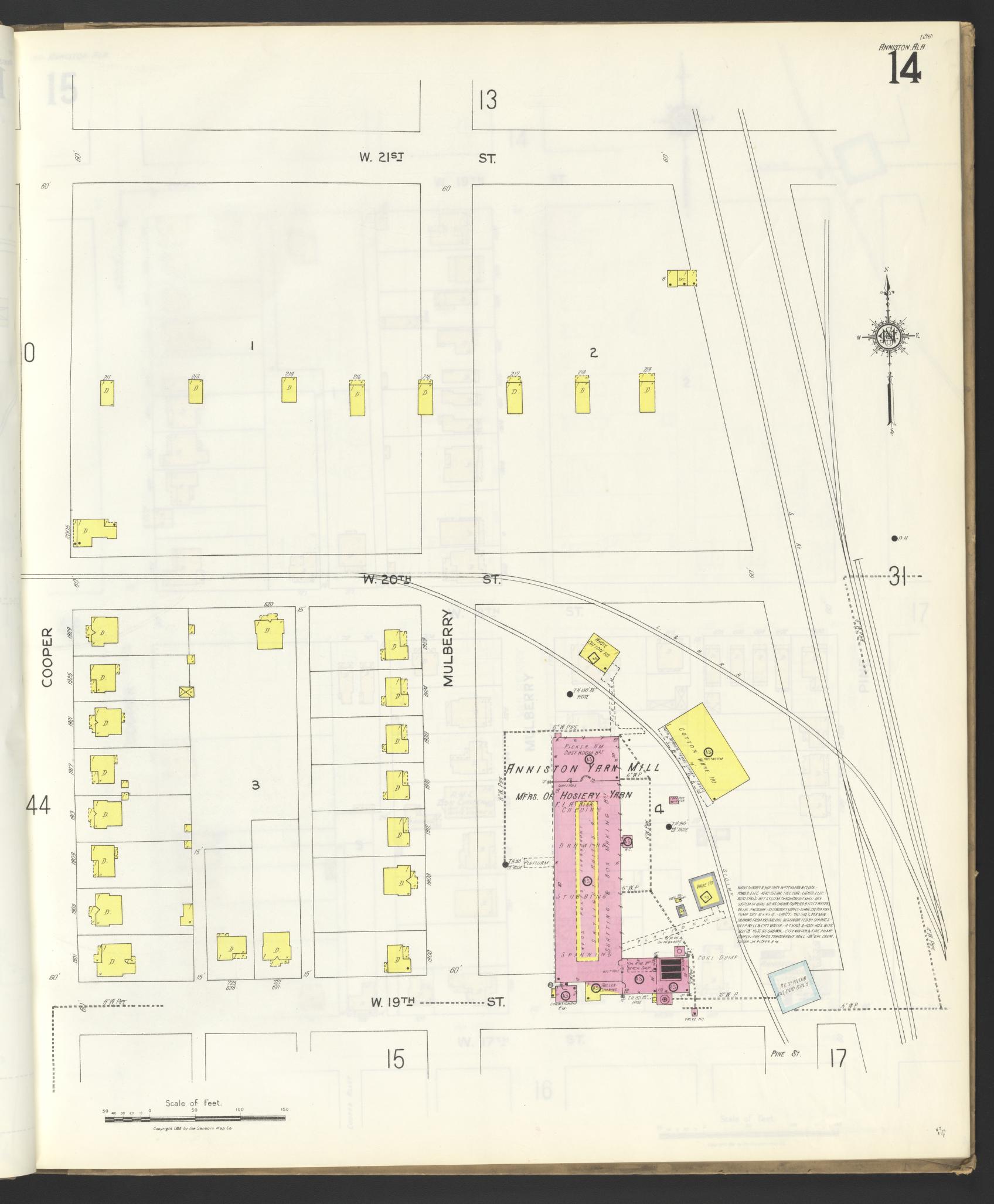 Sanborn Fire Insurance Map from Anniston, Calhoun County, Alabama (1925), Sheet #0014 - Complete Map Set gallery image, historic Sanborn map, vintage wall art, Alabama Alabama