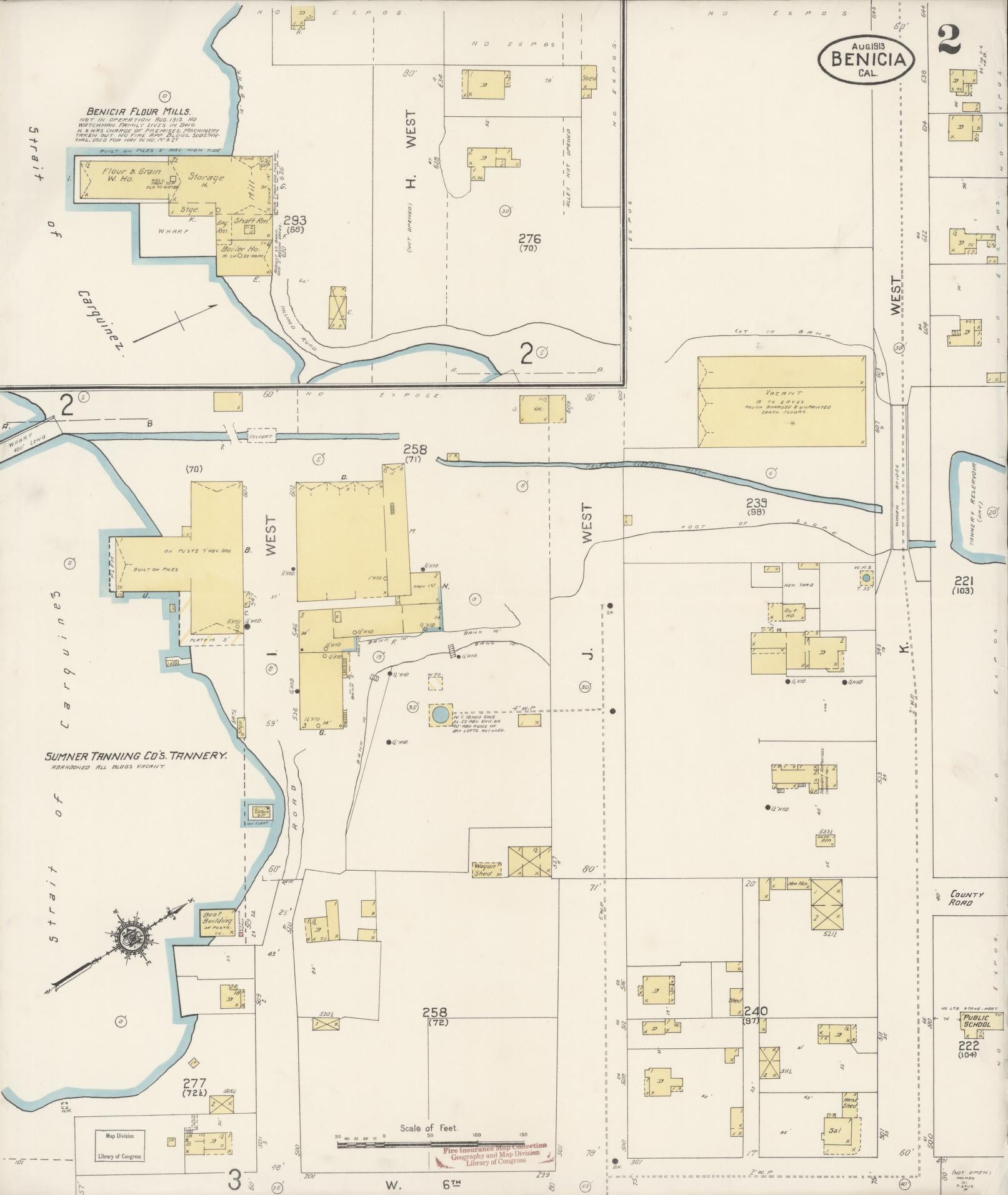 Sanborn Fire Insurance Map from Benicia, Solano County, California (1913), Sheet #0002 - Historic Sanborn Fire Insurance Map Print, vintage old map wall art, antique decor, genealogy gift, California California map