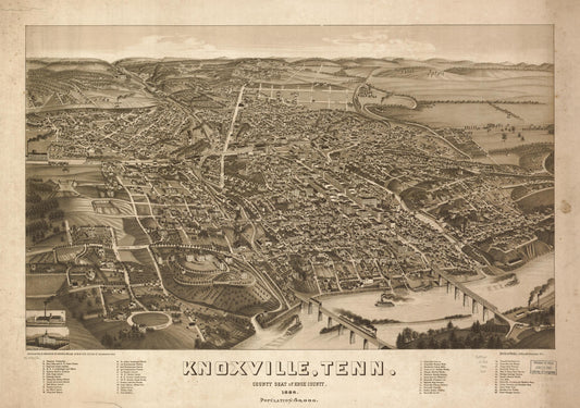 Knoxville, Tenn. county seat of Knox County 1886. (1886) – Historic Bird’s-Eye View Panorama Print