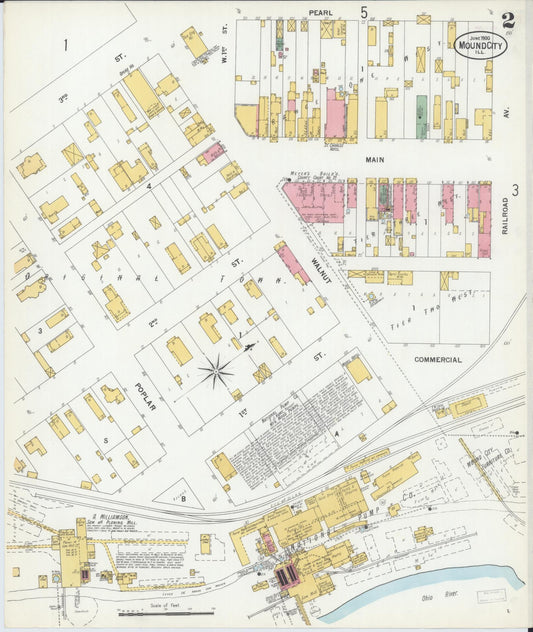 Sanborn Fire Insurance Map from Mound City, Pulaski County, Illinois (1900), Sheet #0002 - Historic Sanborn Fire Insurance Map Print, vintage old map wall art, antique decor, genealogy gift, Illinois Illinois map