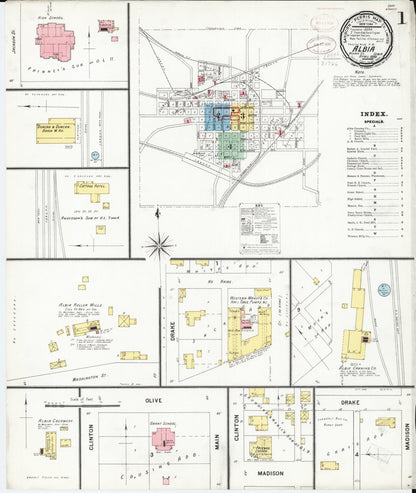 Sanborn Fire Insurance Map from Albia, Monroe County, Iowa (1899), Sheet #0001 - Historic Sanborn Fire Insurance Map Print, vintage old map wall art