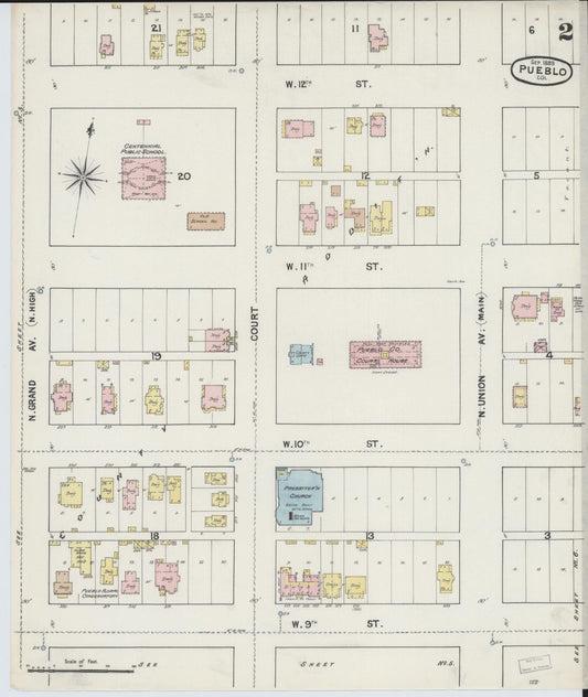 Sanborn Fire Insurance Map from Pueblo, Pueblo County, Colorado (1889), Sheet #0002 - Historic Sanborn Fire Insurance Map Print, vintage old map wall art, antique decor, genealogy gift, Colorado Colorado map
