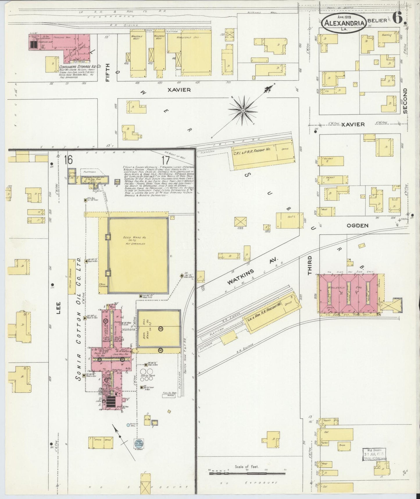 Sanborn Fire Insurance Map from Alexandria, Rapides Parish, Louisiana (1909), Sheet #0006 - Complete Map Set gallery image, historic Sanborn map, vintage wall art, Louisiana Louisiana