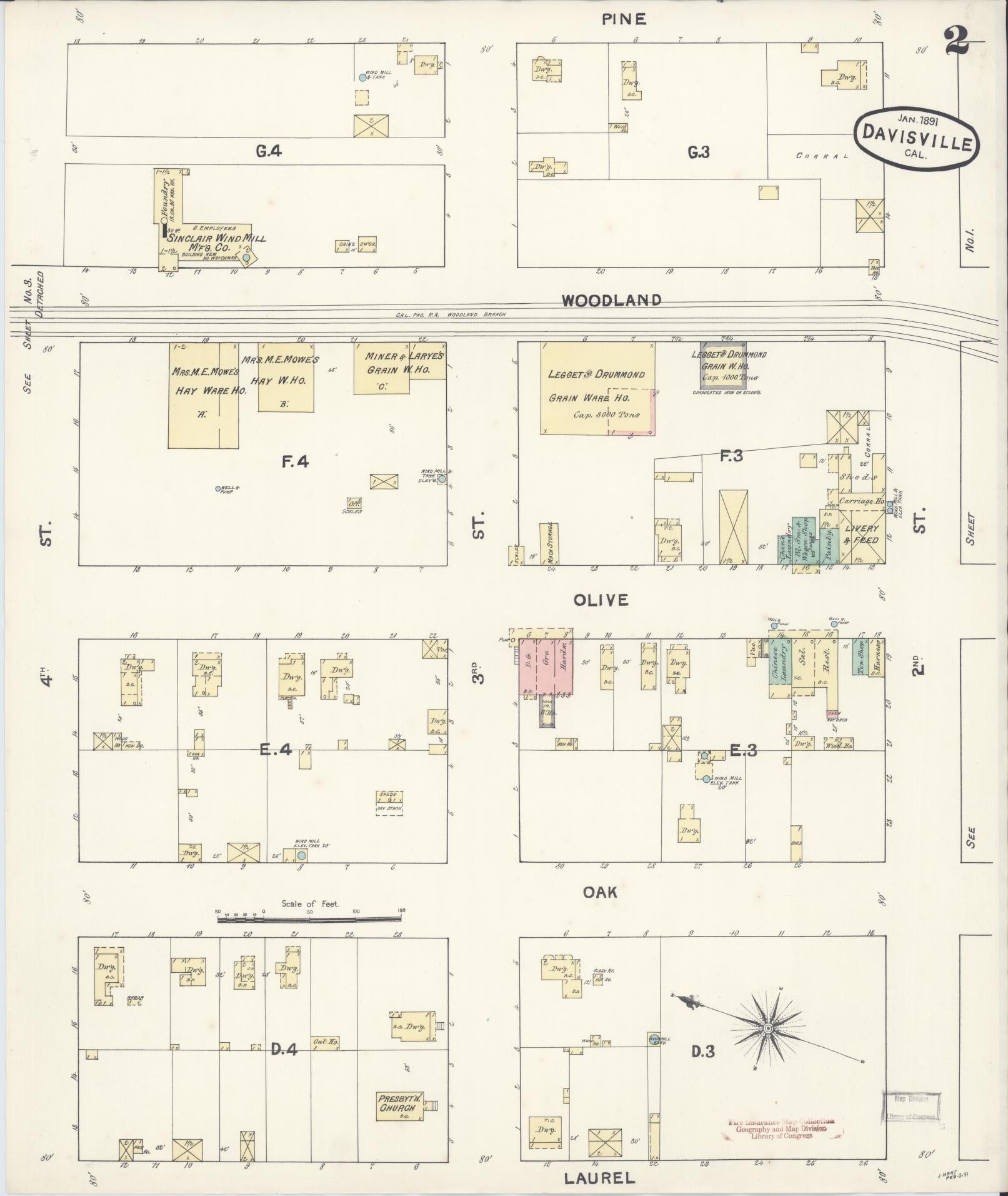 Sanborn Fire Insurance Map from Davis, Yolo County, California (1891), Sheet #0002 - Historic Sanborn Fire Insurance Map Print, vintage old map wall art, antique decor, genealogy gift, California California map