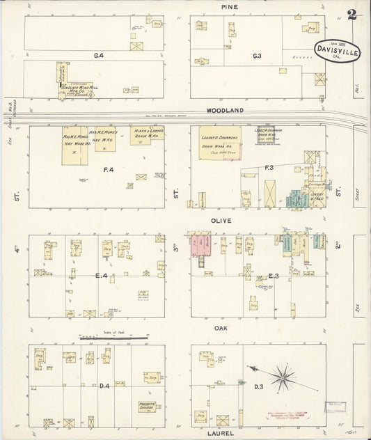 Sanborn Fire Insurance Map from Davis, Yolo County, California (1891), Sheet #0002 - Historic Sanborn Fire Insurance Map Print, vintage old map wall art, antique decor, genealogy gift, California California map