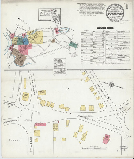 Sanborn Fire Insurance Map from North Andover, Essex County, Massachusetts (1919), Sheet #0001 - Complete Map Set gallery image, historic Sanborn map, vintage wall art, Massachusetts Massachusetts