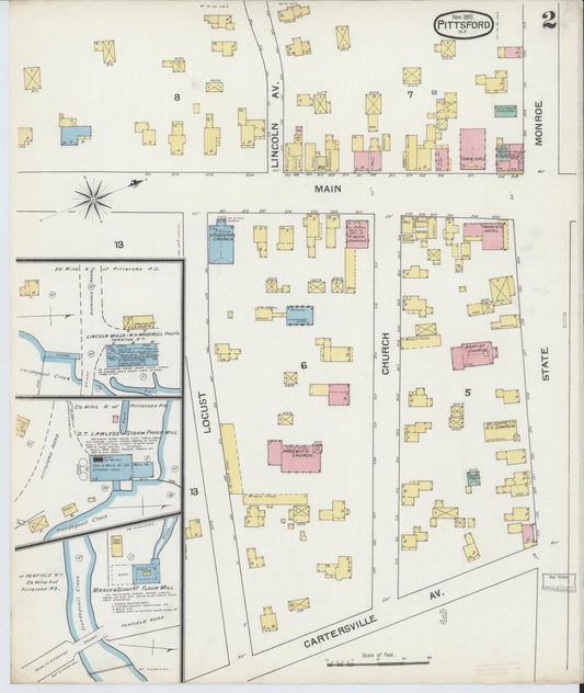 Sanborn Fire Insurance Map from Pittsford, Monroe County, New York (1892), Sheet #0002 - Historic Sanborn Fire Insurance Map Print, vintage old map wall art, antique decor, genealogy gift, New York New York map