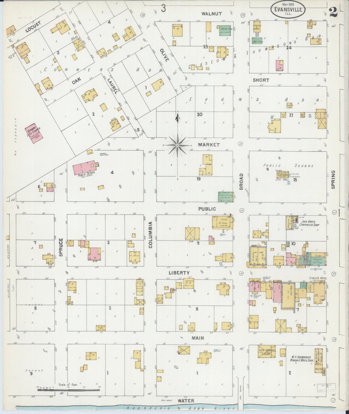 Sanborn Fire Insurance Map from Evansville, Randolph County, Illinois (1899), Sheet #0002 - Complete Map Set gallery image, historic Sanborn map, vintage wall art, Illinois Illinois