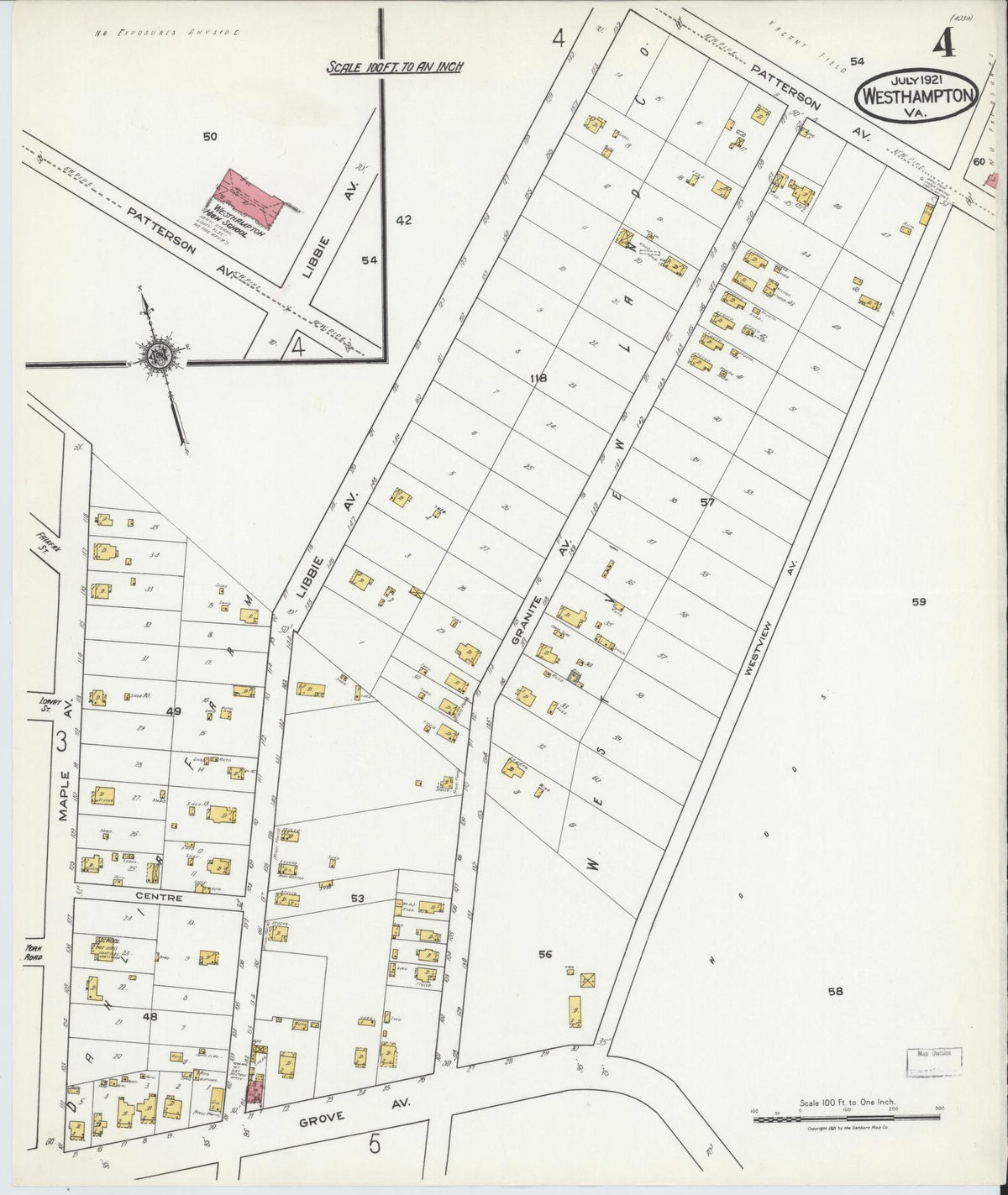 Sanborn Fire Insurance Map from Westhampton, Henrico County, Virginia (1921), Sheet #0004 - Complete Map Set gallery image, historic Sanborn map, vintage wall art, Virginia Virginia