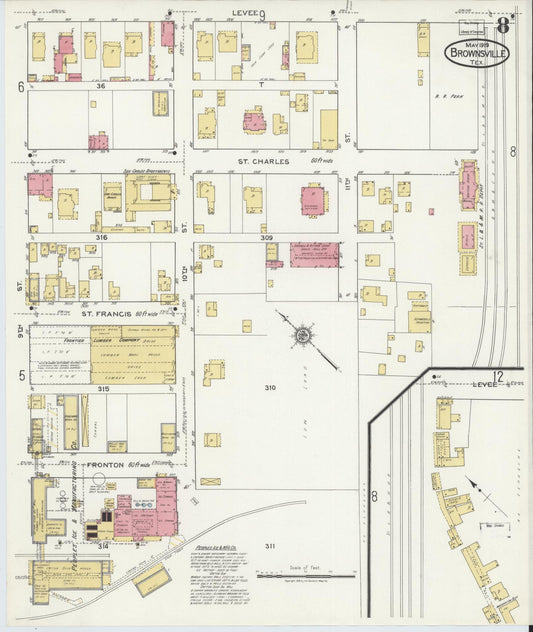 Sanborn Fire Insurance Map from Brownsville, Cameron County, Texas (1919), Sheet #0008 - Historic Sanborn Fire Insurance Map Print, vintage old map wall art, antique decor, genealogy gift, Texas Texas map